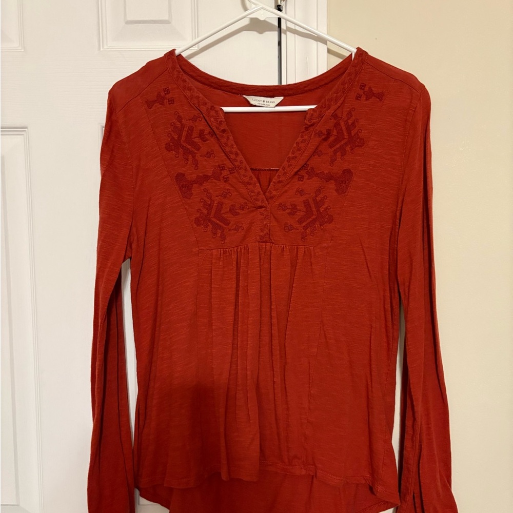 Lucky Brand Red Embroidered Blouse